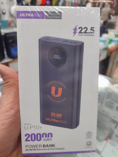 پاوربانک اولتراسور Ultrasur مدل +U-P10 ظرفیت ۲۰۰۰۰ میلیآمپر ساعت ۲۲.۵ وات فست شارژ PD با نمایشگر دیجیتال